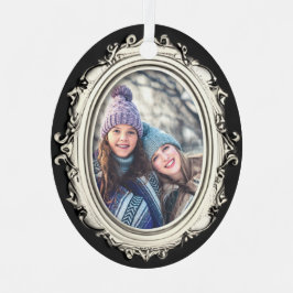 白黒シルバーフレームパーソナライズされたフォト楕円 メタルオーナメント