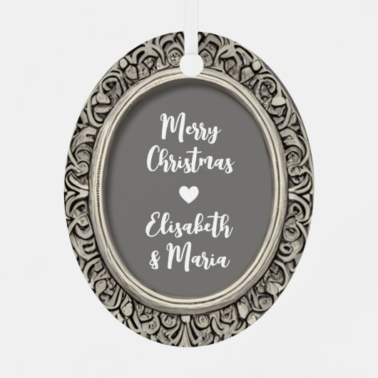 白黒シルバーフレームパーソナライズされたフォト楕円 メタルオーナメント (裏面)