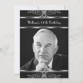 白黒シルバーヴィンテージデコバースデーパーティー 招待状 (正面)