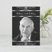 白黒シルバーヴィンテージデコバースデーパーティー 招待状 (スタンド正面)