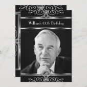 白黒シルバーヴィンテージデコバースデーパーティー 招待状 (正面/裏面)