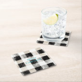 白黒シルバー素朴ストライプクリスマス スクエアペーパーコースター (インサイチュ)