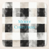 白黒シルバー素朴ストライプクリスマス スクエアペーパーコースター (正面)