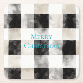 白黒シルバー素朴ストライプクリスマス スクエアペーパーコースター