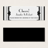 白黒シルバー結婚アールデコ飲料チケット (正面&裏面)