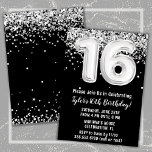 白黒シルバー16thバースデーパーティー 招待状<br><div class="desc">白黒とシルバー16th birthday party invitation 16th birthday party invitation 16 birthday party invitation for a boy or girl with モダン script's and 書おもしろい foil balloons balloons.</div>