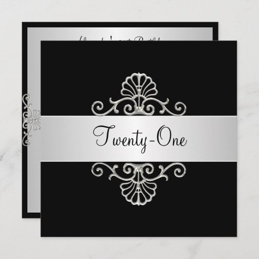 白黒シルバー21歳の誕生日 招待状 (正面/裏面)