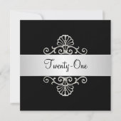白黒シルバー21歳の誕生日 招待状 (正面)