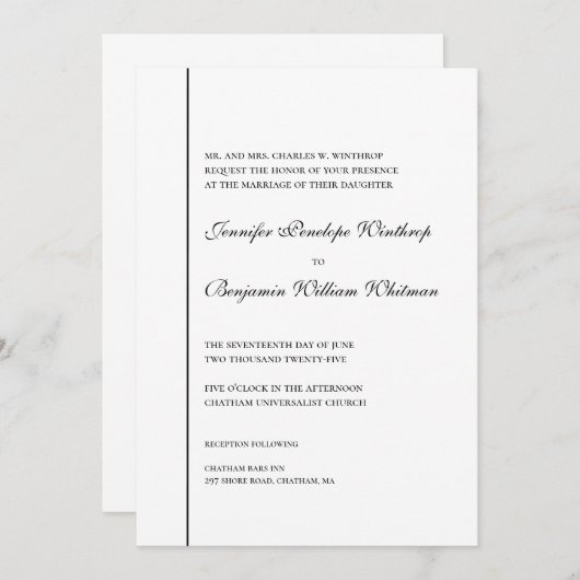 白黒シンプルでエレガントな結婚式招待状 招待状 (正面/裏面)