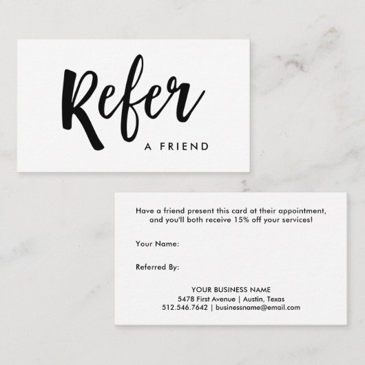 白黒シンプルでモダンな手書きの原稿| 紹介カード (正面/裏面)