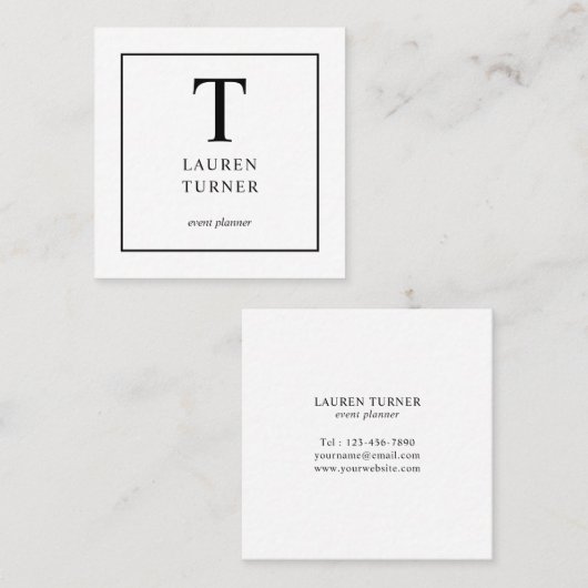 白黒シンプルなモノグラム スクエア名刺 (正面/裏面)