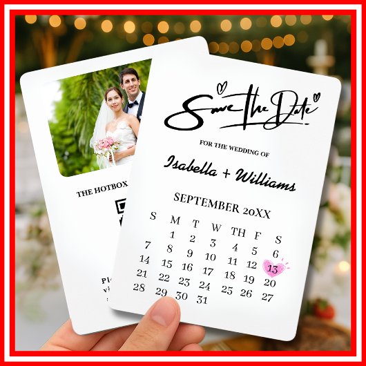 白黒シンプルのエレガントモダンQR結婚の 招待状