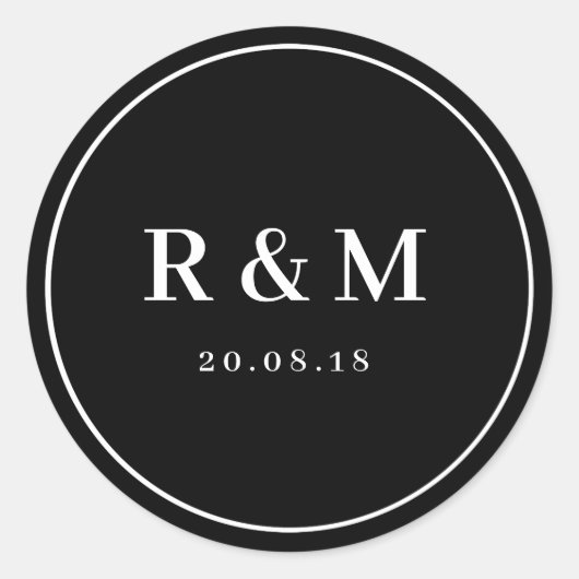 白黒シンプルのステッ結婚カー ラウンドシール (正面)