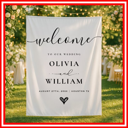 白黒シンプルのモダン歓迎サイン タペストリー