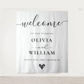 白黒シンプルのモダン歓迎サイン タペストリー (正面)