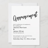 白黒シンプルの延期結婚発表 招待状 (正面)