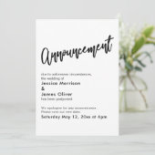 白黒シンプルの延期結婚発表 招待状 (スタンド正面)