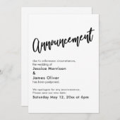 白黒シンプルの延期結婚発表 招待状 (正面/裏面)