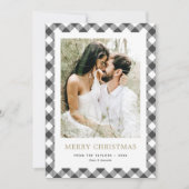 白黒シンプルの格子模様の写真メリークリスマス シーズンカード (正面)