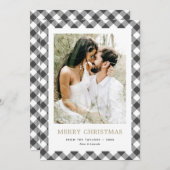 白黒シンプルの格子模様の写真メリークリスマス シーズンカード (正面/裏面)
