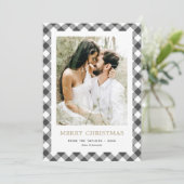 白黒シンプルの格子模様の写真メリークリスマス シーズンカード (スタンド正面)