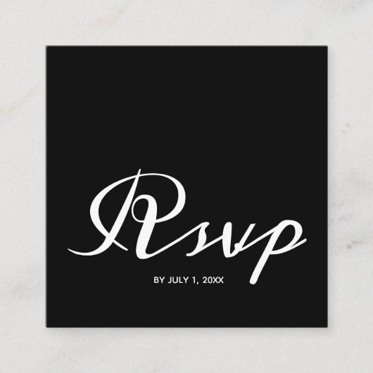 白黒シンプルウェディングRSVP QRコード エンクロージャーカード (正面)