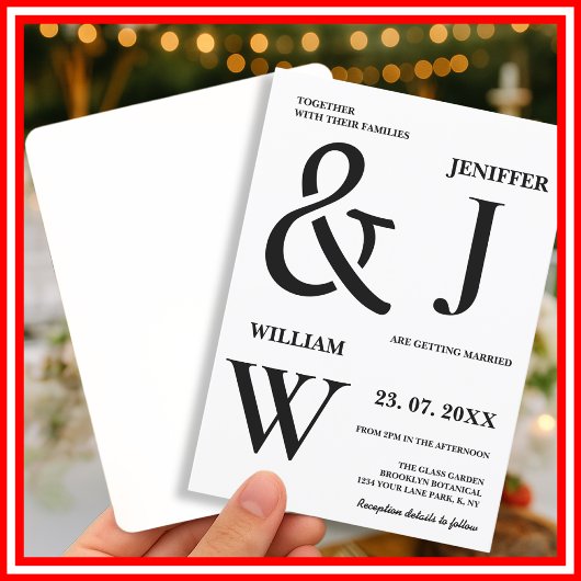 白黒シンプルエレガントモダン結婚の 招待状