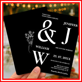 白黒シンプルエレガントモダン結婚の 招待状