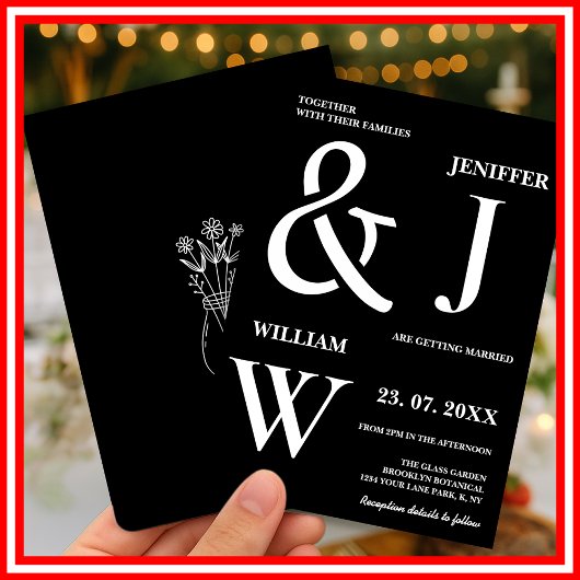 白黒シンプルエレガントモダン結婚の 招待状