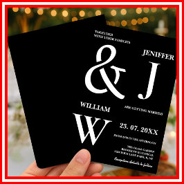 白黒シンプルエレガントモダン結婚の 招待状