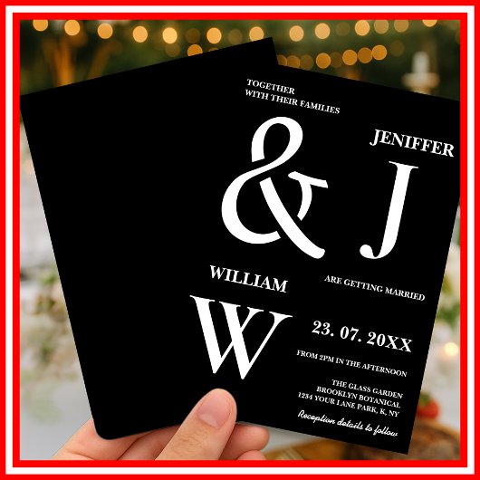 白黒シンプルエレガントモダン結婚の 招待状