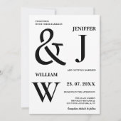 白黒シンプルエレガントモダン結婚の 招待状 (正面)