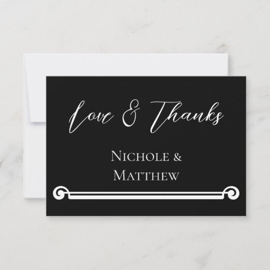 白黒シンプルエレガント結婚の サンキューカード (正面)