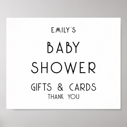白黒シンプルギフトカード赤ちゃんシャワー ポスター (正面)