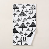 白黒シンプルクリスマスツリーモノグラム バスタオルセット (ハンドタオル)