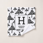 白黒シンプルクリスマスツリーモノグラム バスタオルセット (ウォッシュタオル)