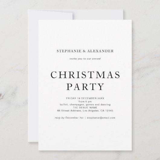白黒シンプルクリスマスパーティー 招待状 (正面)