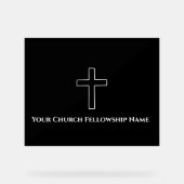 白黒シンプルクロス概要教会の牧師 アクリルサイン (正面)