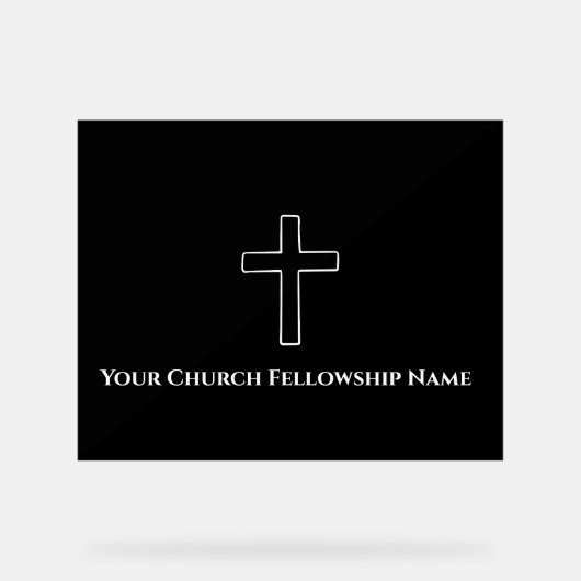 白黒シンプルクロス概要教会の牧師 アクリルサイン (正面)