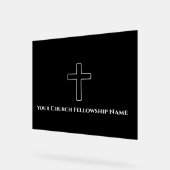 白黒シンプルクロス概要教会の牧師 アクリルサイン (傾斜)