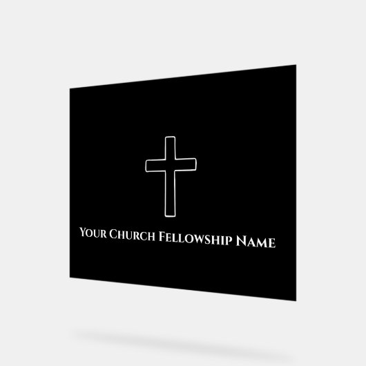 白黒シンプルクロス概要教会の牧師 アクリルサイン (傾斜)