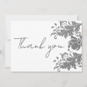 白黒シンプルグリッターフローラレースありがとう 招待状 (正面)