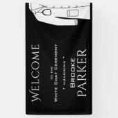 白黒シンプルコート式ウェルカムバックドロップ 横断幕 (縦)