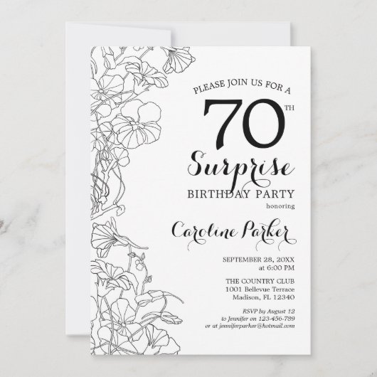 白黒シンプルサプライズ70thバースデーパーティー 招待状 (正面)