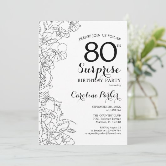 白黒シンプルサプライズ80thバースデーパーティー 招待状 (スタンド正面)