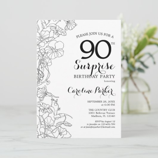 白黒シンプルサプライズ90thバースデーパーティー 招待状 (スタンド正面)