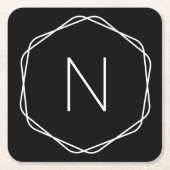 白黒シンプルシックモノグラムイニシャルオクタゴン スクエアペーパーコースター (正面)