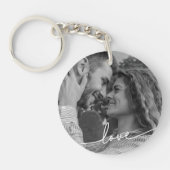 白黒シンプルスクリプトカップルのフォトキーリング キーホルダー (正面)
