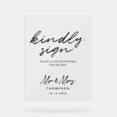 白黒シンプルスクリプ結婚トのゲストブックサイン アクリルサイン (正面)