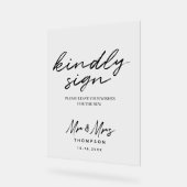 白黒シンプルスクリプ結婚トのゲストブックサイン アクリルサイン (傾斜)